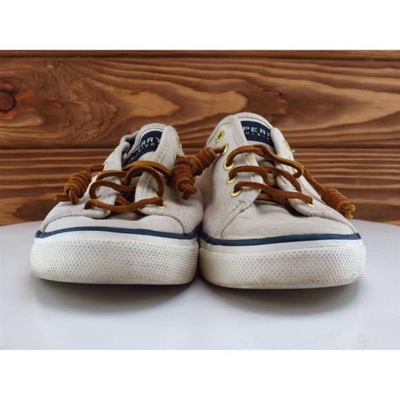 SPERRY Size 8.5 Boat Shoe‎ Beige Fabric Medium Lace Up Women - Picture 2 of 11